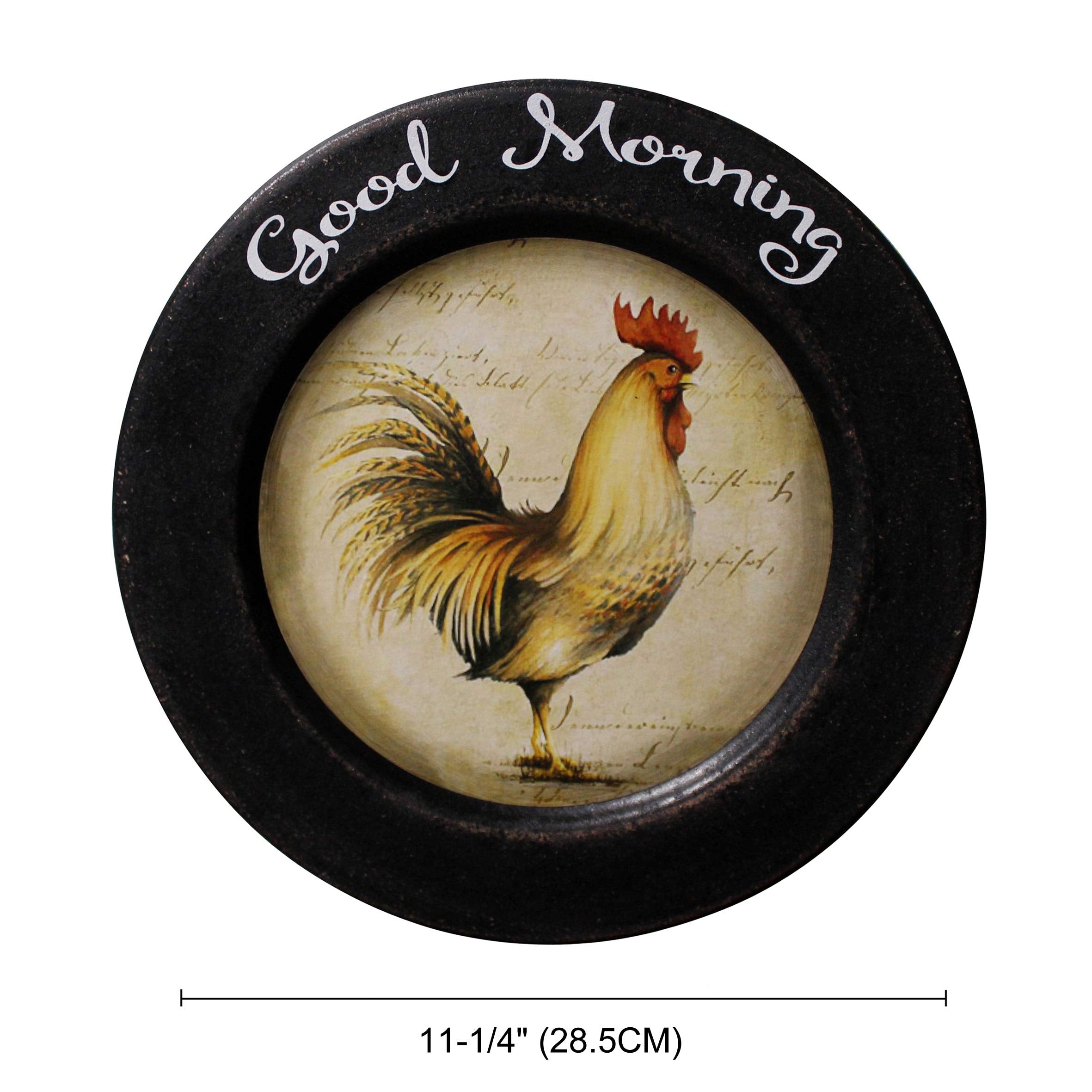Cvhomedeco. Rooster Decorative Plate Country Distressed Round Display Wooden Plate Home D  Cor Art, 11-1/4 Inch
