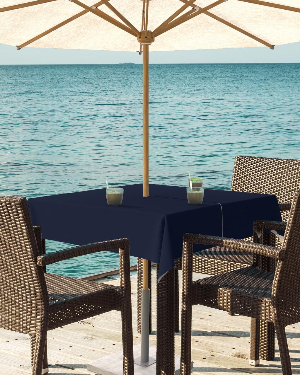 Queenker Dark Blue Outdoor Tablecloth With Umbrella Hole And Zipper, Solid Color Table Cover For Square Tables Waterproof Tablet