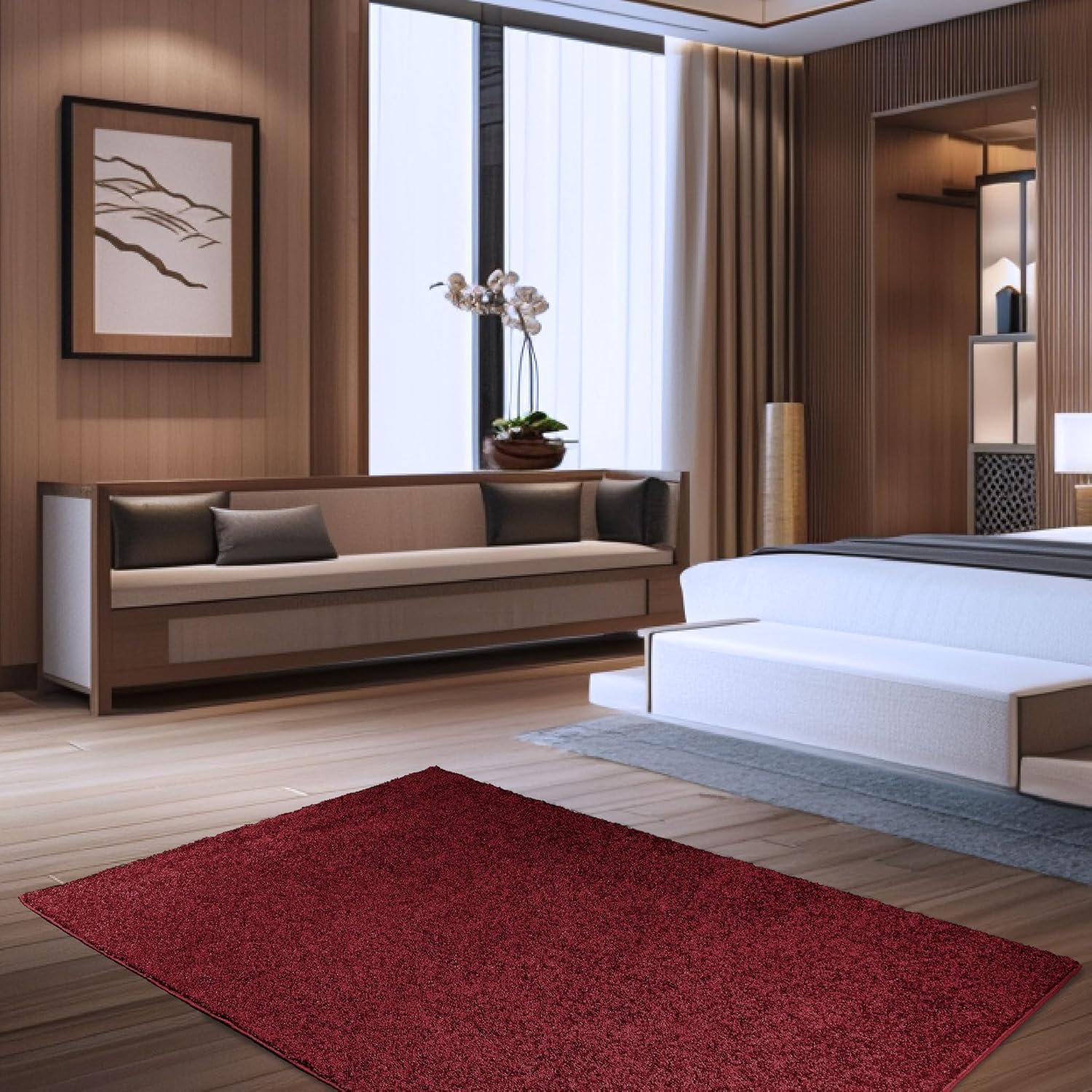 Pet Friendly Solid Color Area Rugs Burgundy - 8' X 10' Rectangle, Indoor, Stain Resistant, Perfect For Living Room, Bedroom, Din