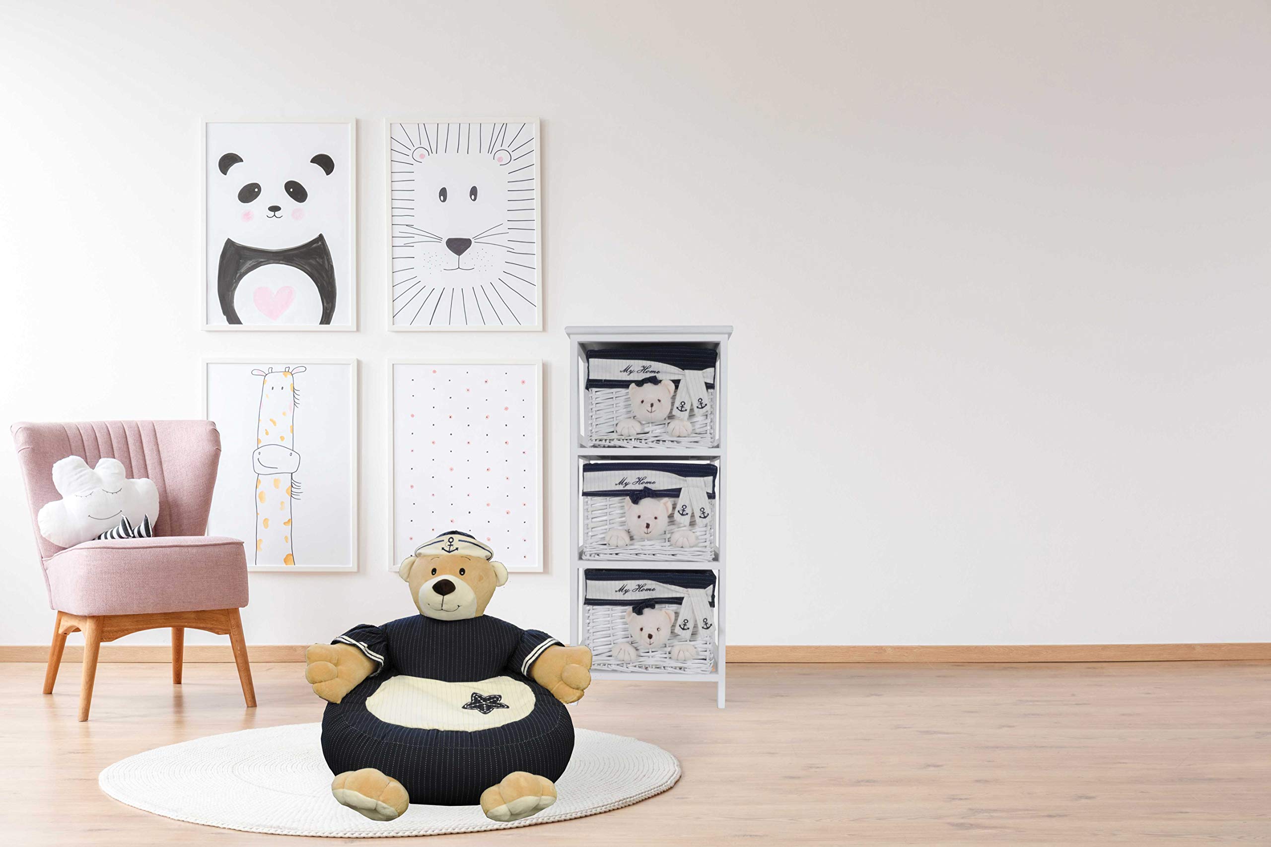 HomeRoots Decor Luxurious Soft Comfortable Bear Chair - 21.65' x 21.65' x 19.68', White & Blue Navy