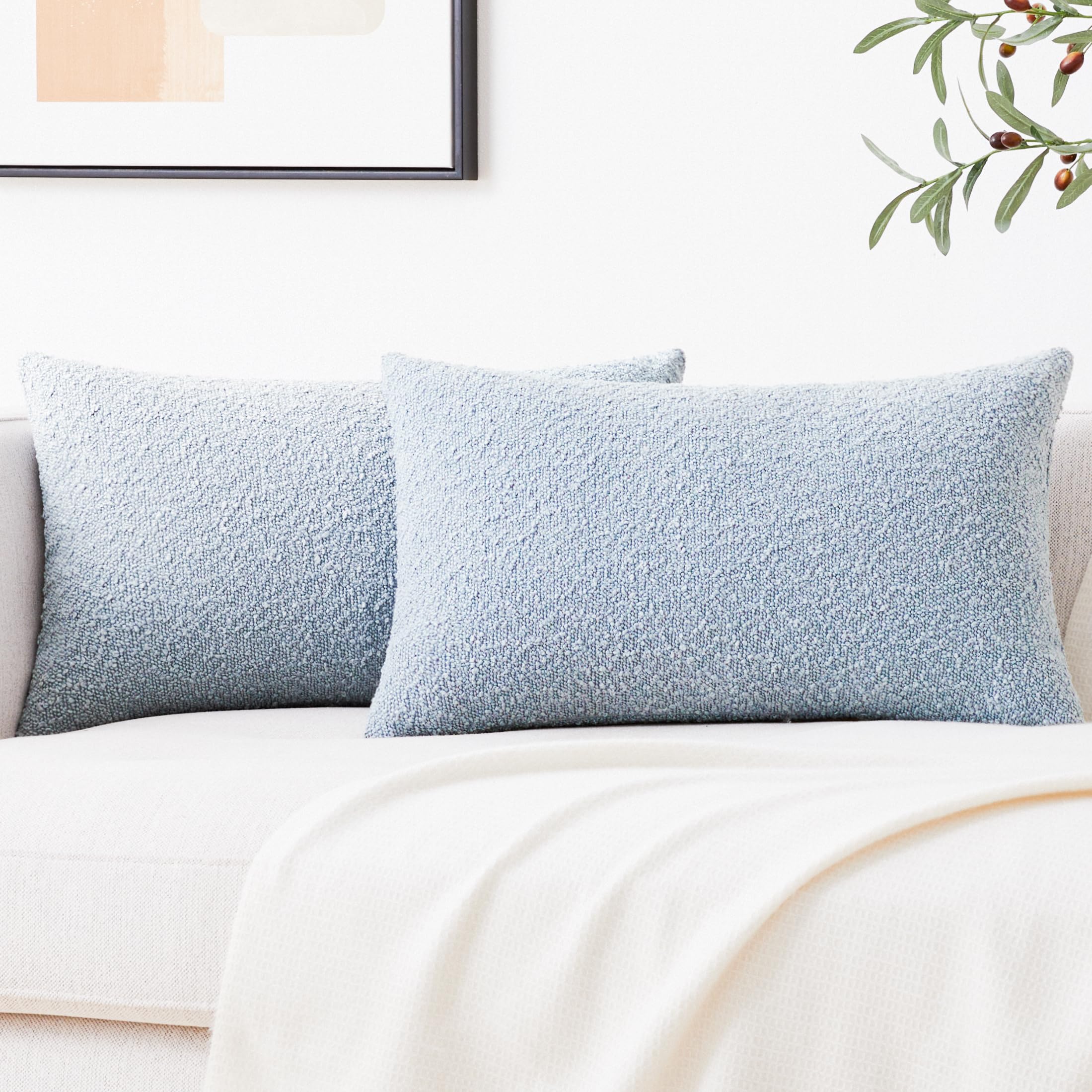 Mixhug Decorative Boucle Throw Pillow Covers, Light Blue, 20 X 20 Inches, Pack Of 2 - Textured Boho Pillow Covers For Couch And