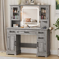 Maupvit Farmhouse Vanity Desk with Mirror and Lights, Makeup Vanity Table with Charging Station, 45 Bedroom Table with 4 Drawers