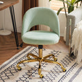 VINGLI Modern Velvet Small Office Chair,Cute Desk Chair with Wheels,Gold Base/Studs, Comfy Armless Swivel Vanity Task Chair for 