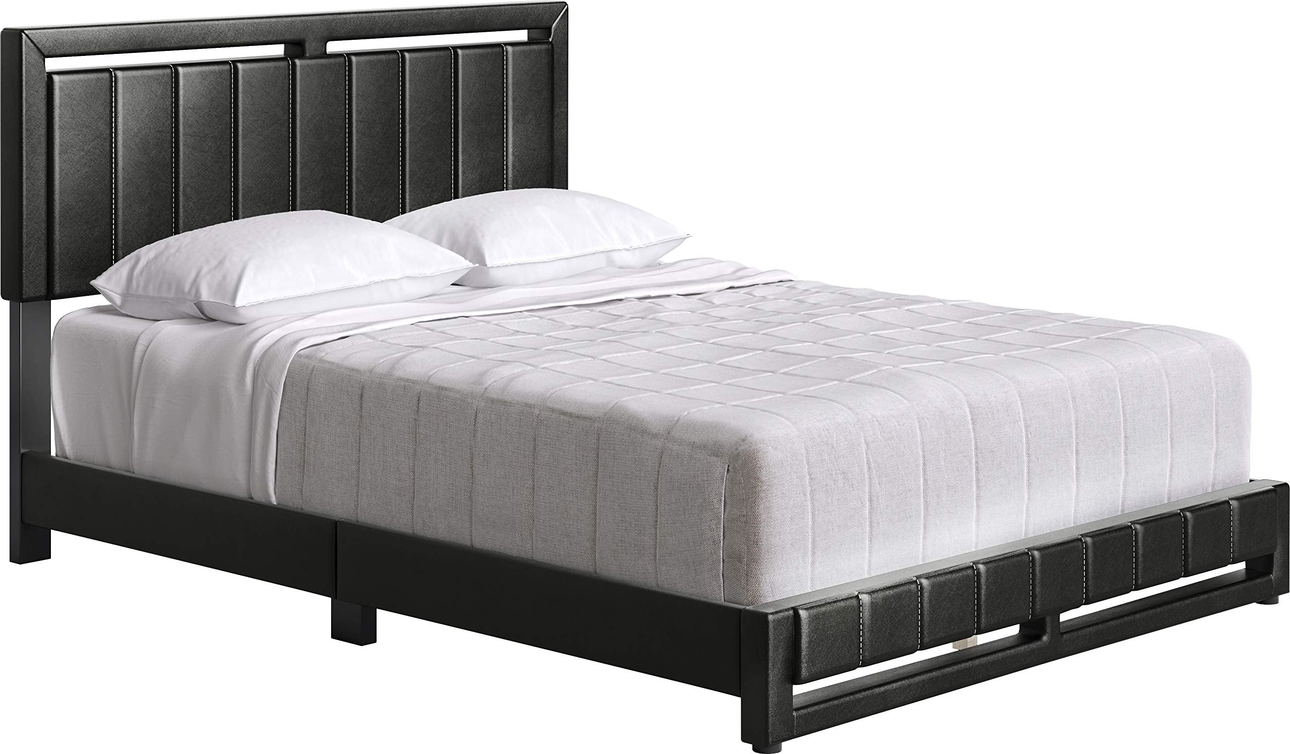 Boyd Sleep Beaumont Upholstered Platform Bed with Headboard, Mattress Foundation with Strong 14 Wood Slat Supports, No Box Spring Required, Black Faux Leather, Size Full