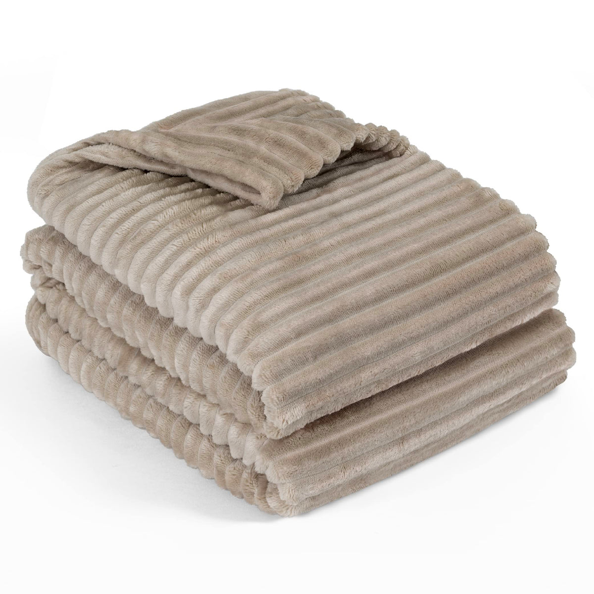 Pavilia Super Soft Fleece Throw Blanket Twin Taupe Tan Camel, Fuzzy Plush Flannel Throw, Warm Cozy Ribbed Microfiber Blanket For