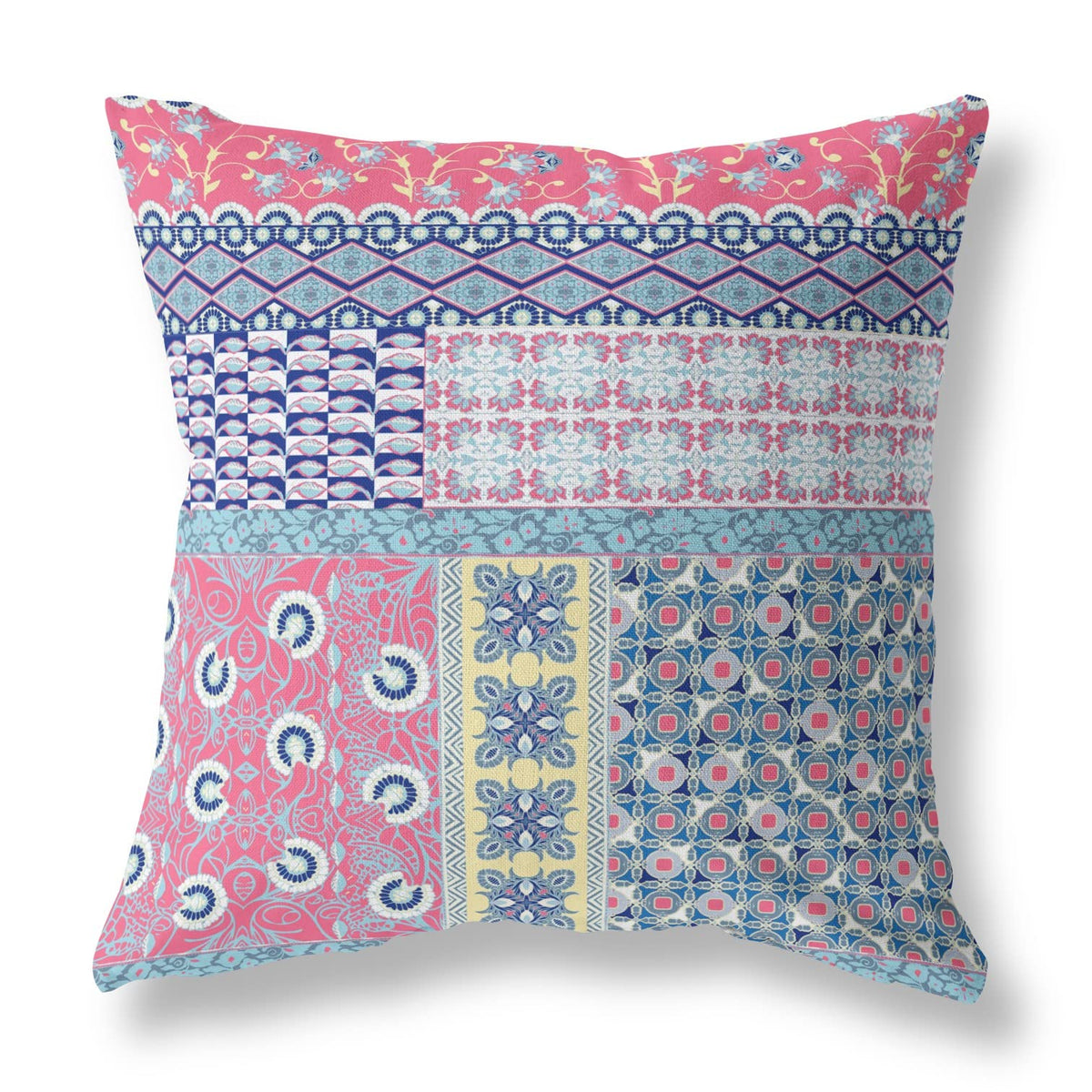 HomeRoots Pink and Teal 20â€ Pink Teal Patch Blown & Closed Suede Throw Pillow