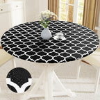 Smiry Round Picnic Tablecloth, Waterproof Elastic Fitted Table Covers For 57' - 68' Tables, Wipeable Flannel Backed Vinyl Tablecloths For Camping, Indoor, Outdoor, Black & White