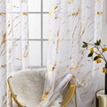 Sutuo Home Marble White Sheer Curtains 63 Inch Length 2 Panels Set, Gold Foil Print Metallic Bronzing, Privacy Window Treatment