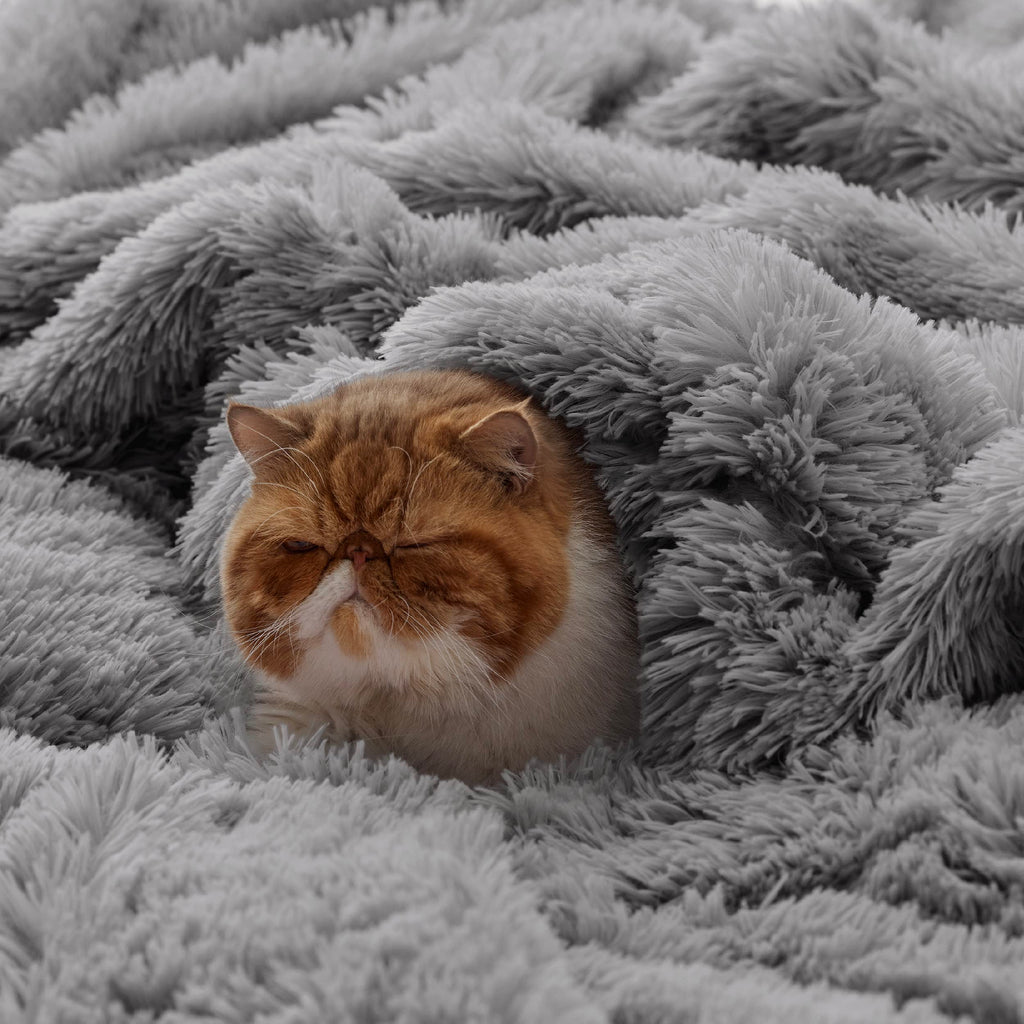 Bedsure Fluffy Faux Fur Light Grey Throw Blanket - Fuzzy, Cozy, And Shaggy Gray Blanket, Soft And Thick Sherpa, Cozy Warm Decora
