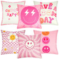 6 Pcs Decorative Preppy Throw Pillows Cushion Covers Cute Aesthetic Covers Smile Face Room Decor Stuff Pillow Case For Teen Girl
