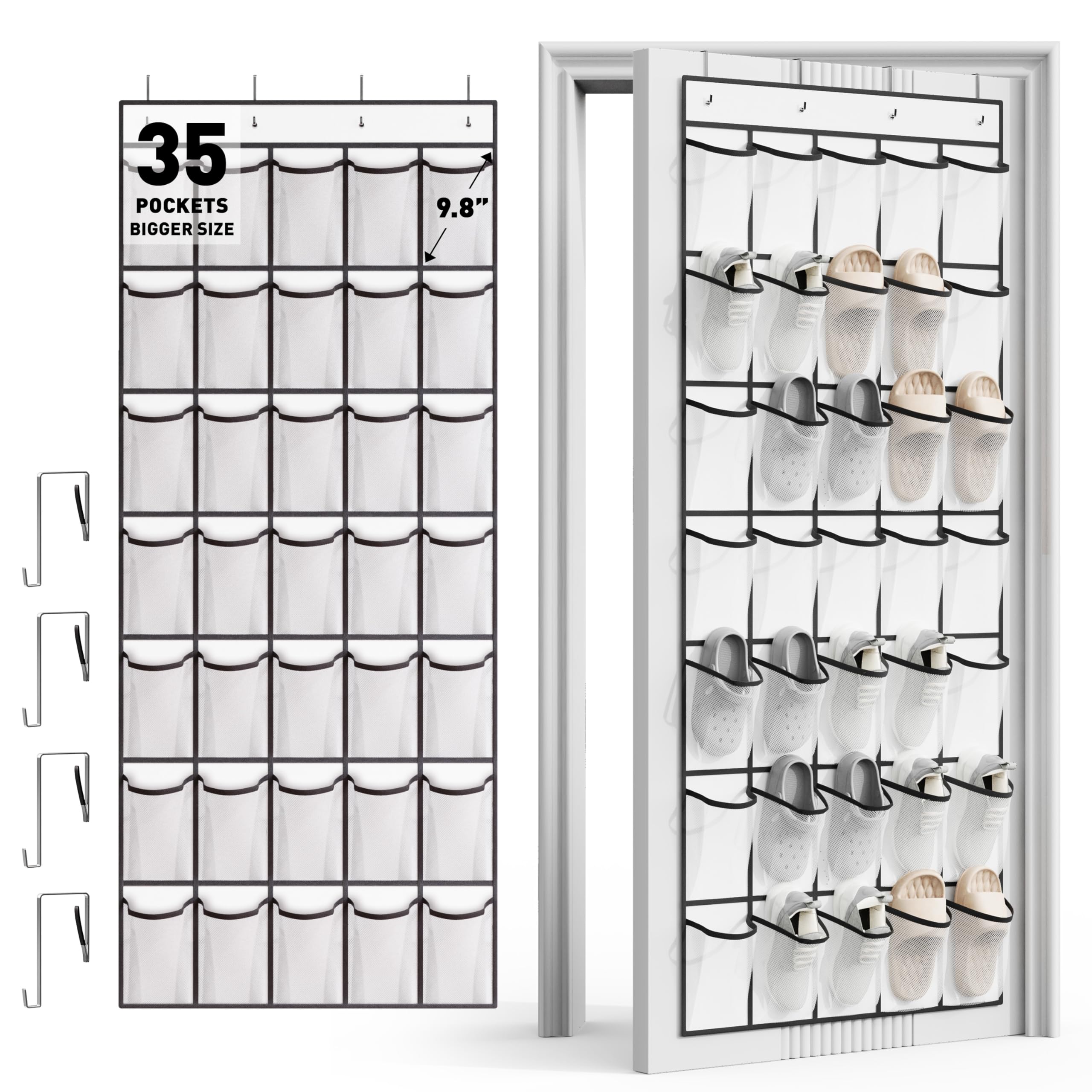 WVM Over the Door Shoe Organizer with 35 Breathable Mesh Pockets, Hanging Shoe Organizer for Door with 4 Metal Hooks, Large Capa