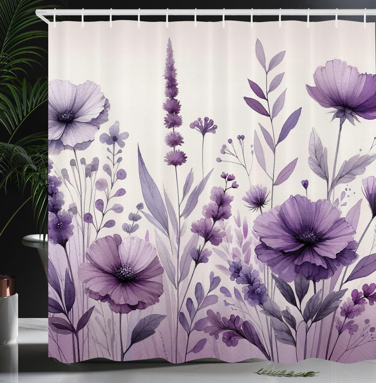 Ambesonne Purple Shower Curtain, Picturesque Pastel Tones Pansy Flowers Garden Cold Morning in a Meadow, Cloth Fabric Bathroom D
