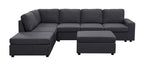Lilola Home Cassia Modular Sectional Sofa with Ottoman in Dark Gray Linen