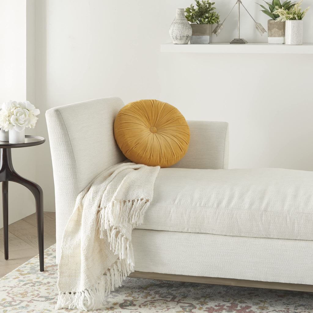 HomeRoots Multicolor Cotton Velvet Mustard Tufted Round Throw Pillow