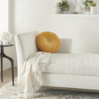 HomeRoots Multicolor Cotton Velvet Mustard Tufted Round Throw Pillow