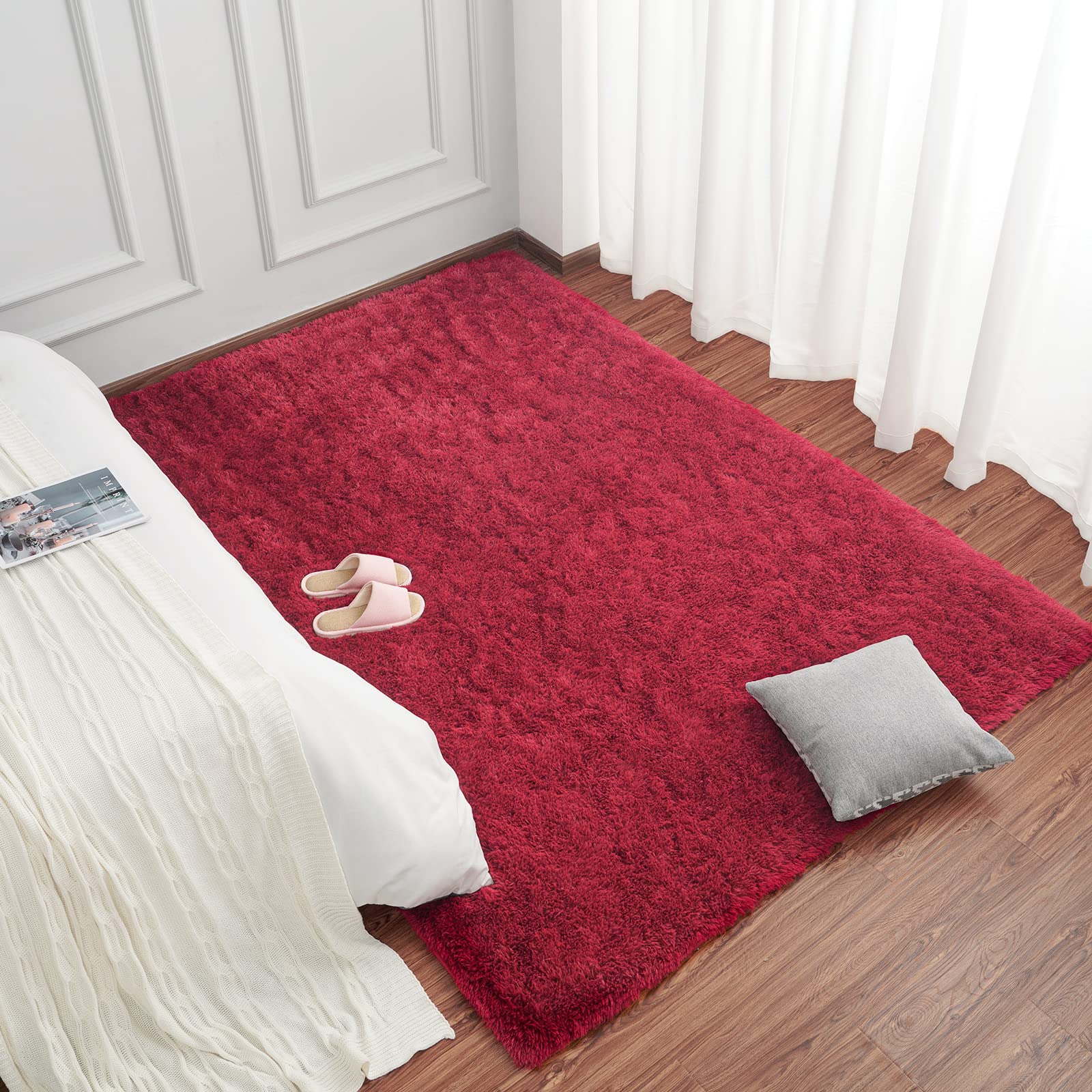 Arogan Shag Modern Area Rug For Living Room, 6X9 Feet Washable Rugs For Bedroom, Indoor Floor Carpet Rugs, Plush Memory Foam Bes