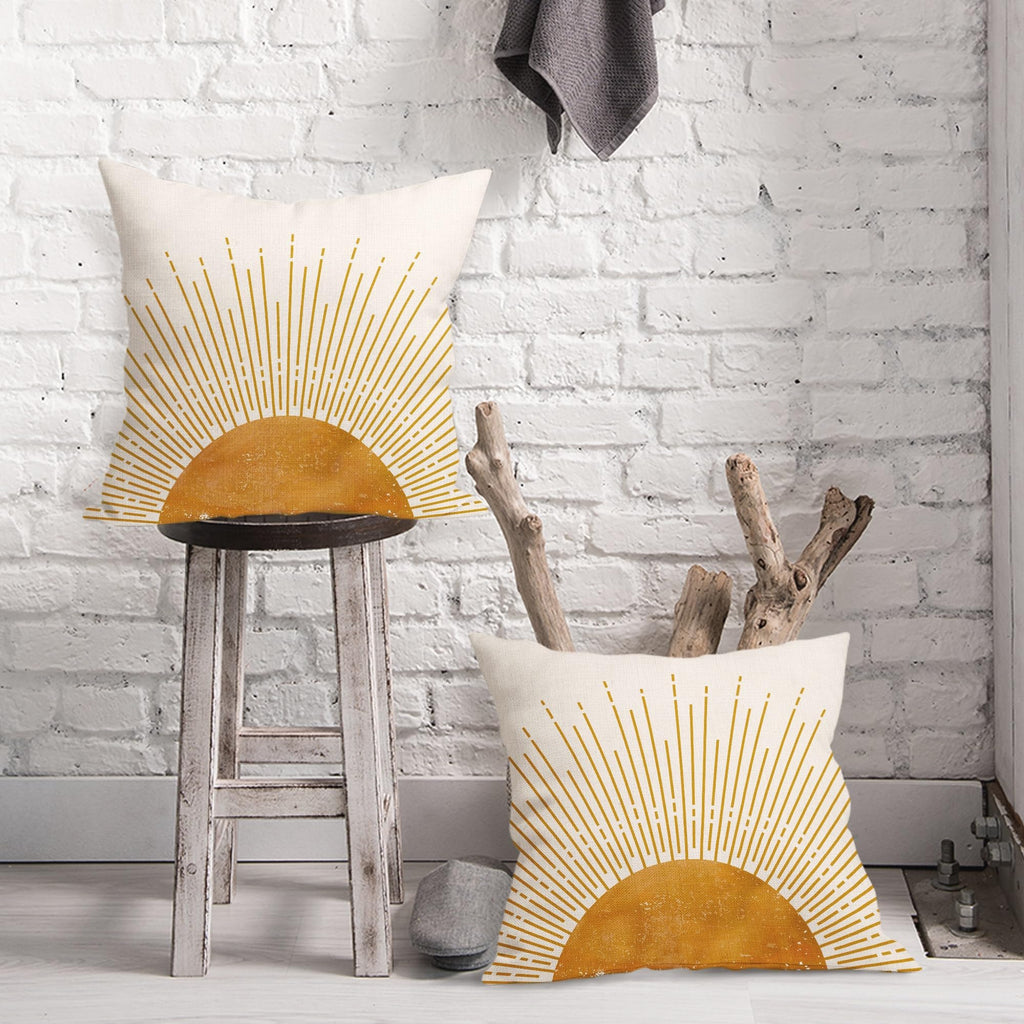 Sun Sunrise Sunshine Pillow Covers 16X16 Inch Sunset Boho Abstract Couch Pillow Cases Mustard Yellow Bohemian Throw Pillows Set