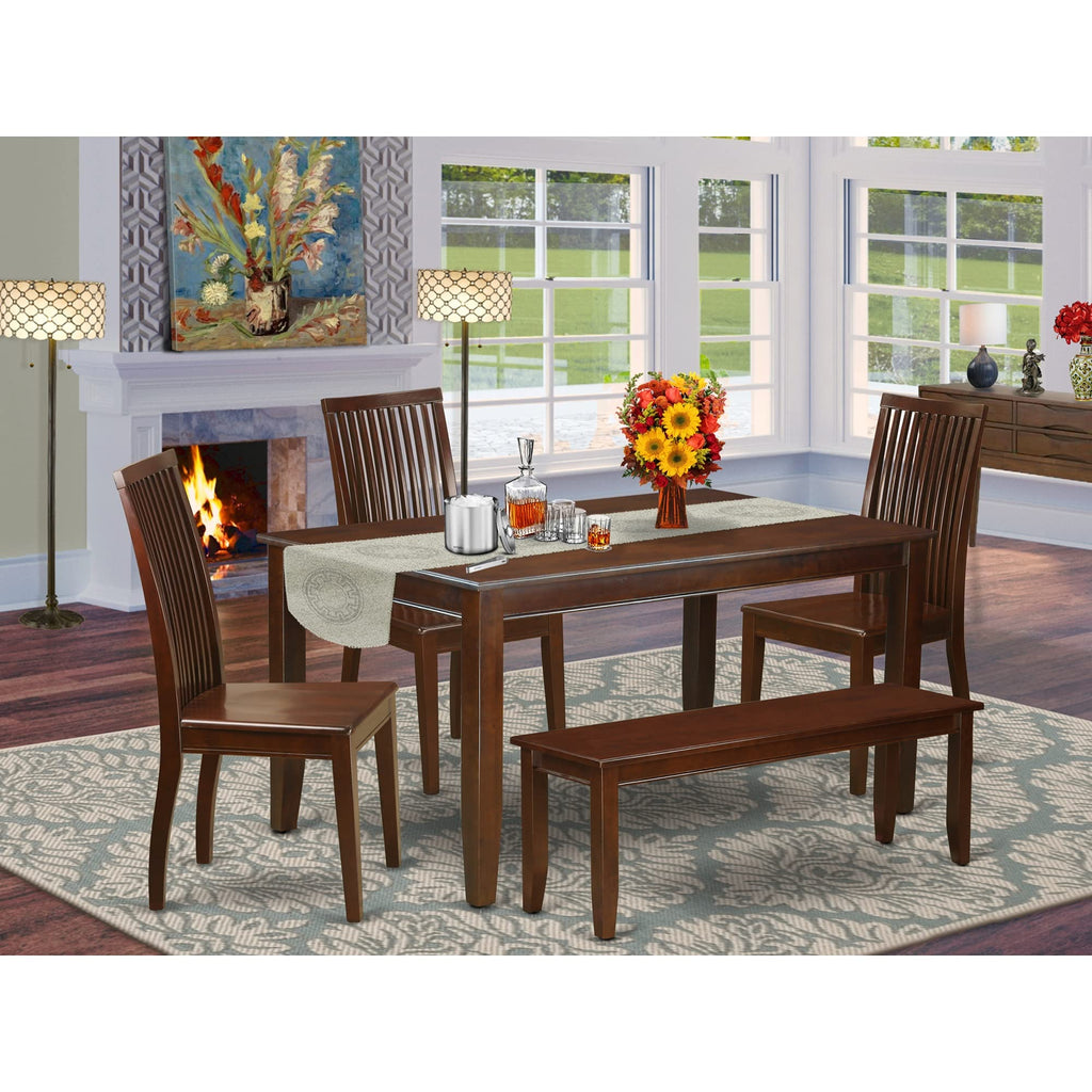 East West Furniture Duip6-Mah-W Dudley 6 Piece Set Contains A Rectangle Kitchen Table And 4 Dining Room Chairs With A Bench, 36X60 Inch, Mahogany