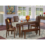 East West Furniture Duip6-Mah-W Dudley 6 Piece Set Contains A Rectangle Kitchen Table And 4 Dining Room Chairs With A Bench, 36X60 Inch, Mahogany