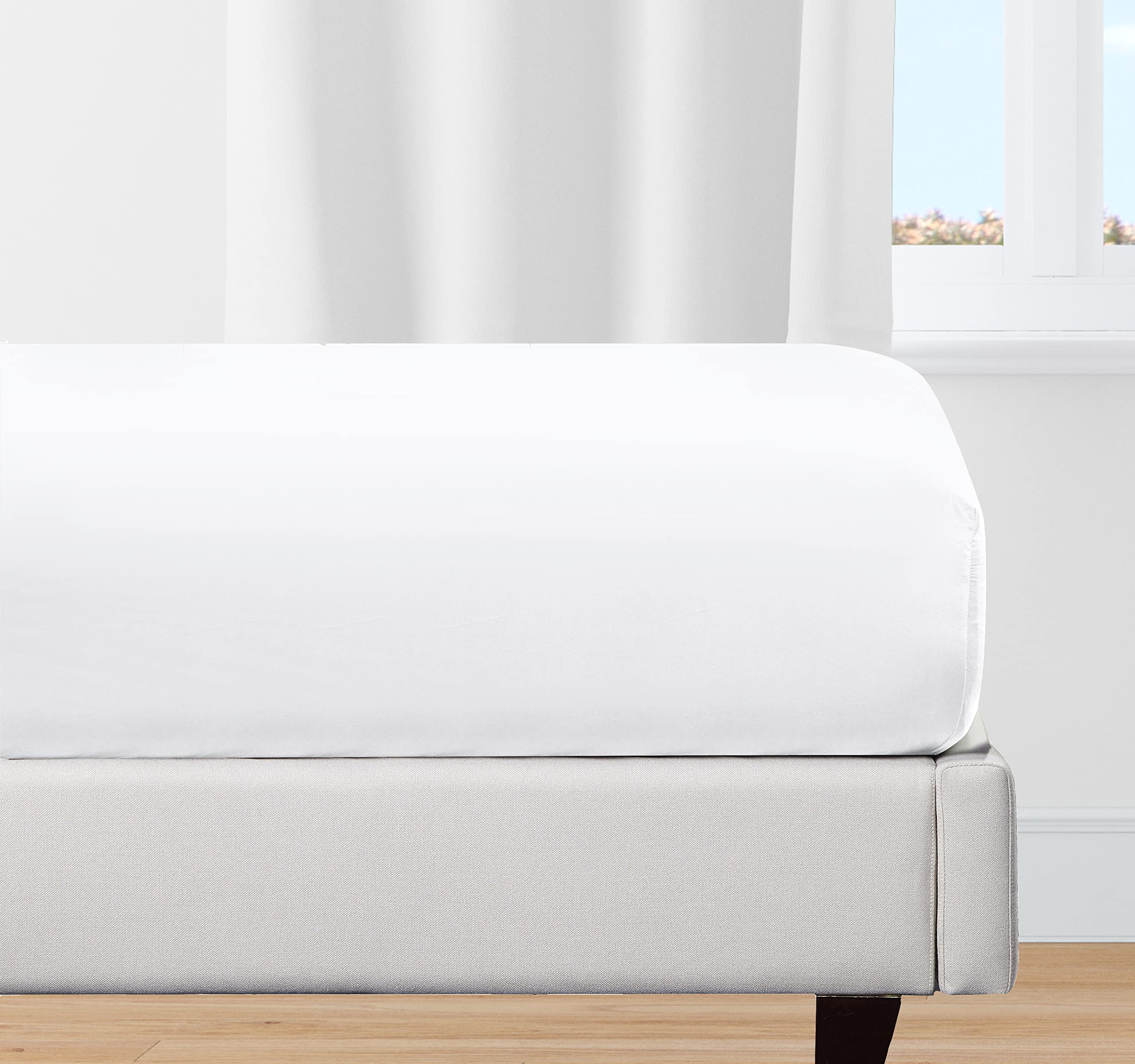 100% Organic Cotton Fitted Sheet Full Size, Cool Percale Weave Lightweight, Snug-Fit, Crisp, Deep Pocket Full Size Fitted Sheet,