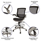Flash Furniture Waylon Mid-Back Swivel Office Chair with Adjustable Foot Ring and Seat Height, Ergonomic Mesh Chair with Armrests, Black/Silver