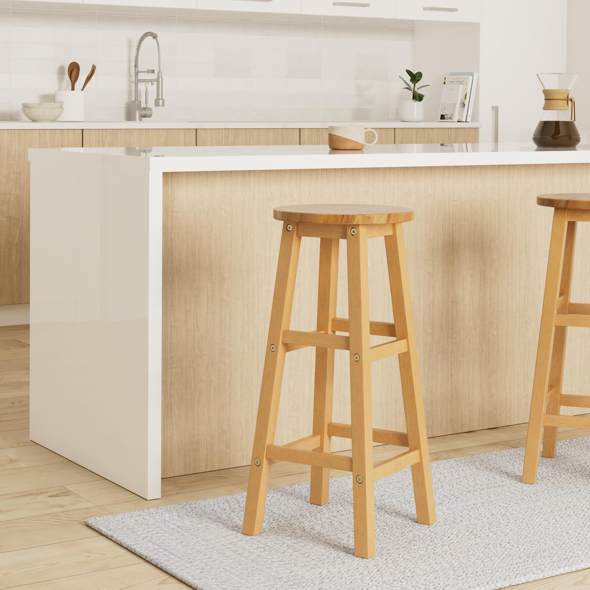 vidaXL Solid Acacia Wood Bar Chairs Set - Thumbnail 2