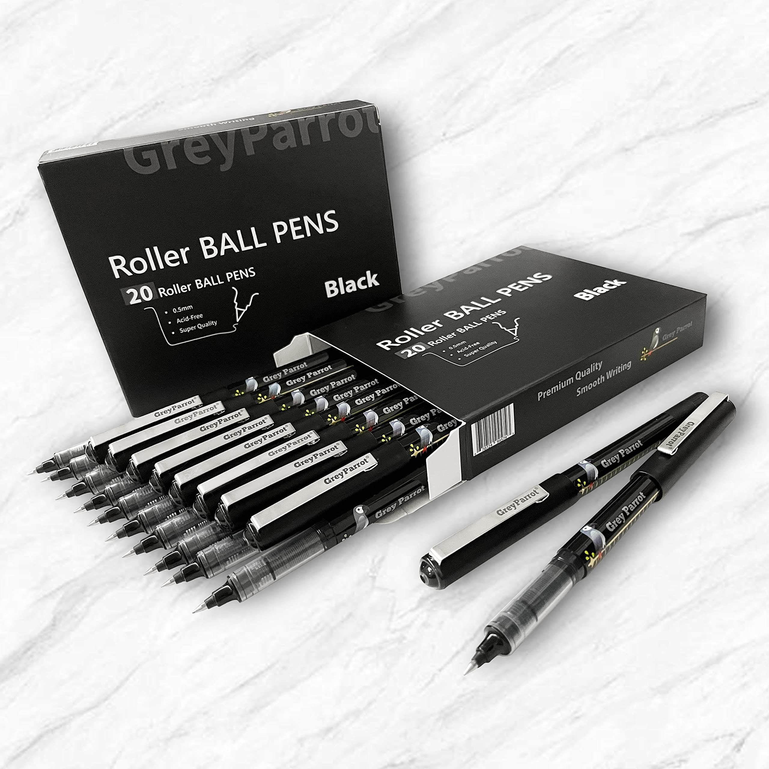Grey Parrot Roller Ball Pen, 0.5Mm Liquid Ink Fine Line Pens For Writing Journaling Taking Notes For School Home Office, Black,