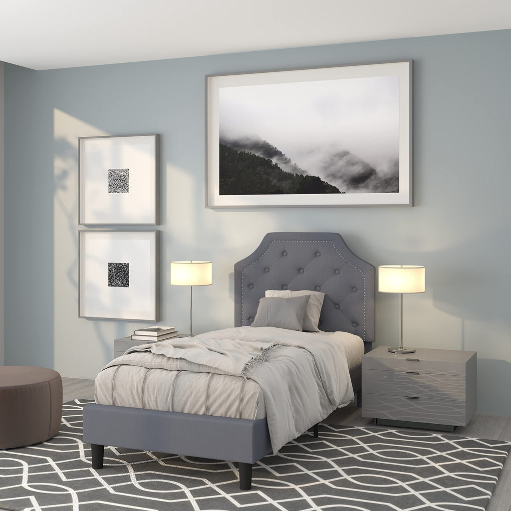 Flash Furniture Brighton Twin Size Tufted Upholstered Platform Bed In Light Gray Fabric