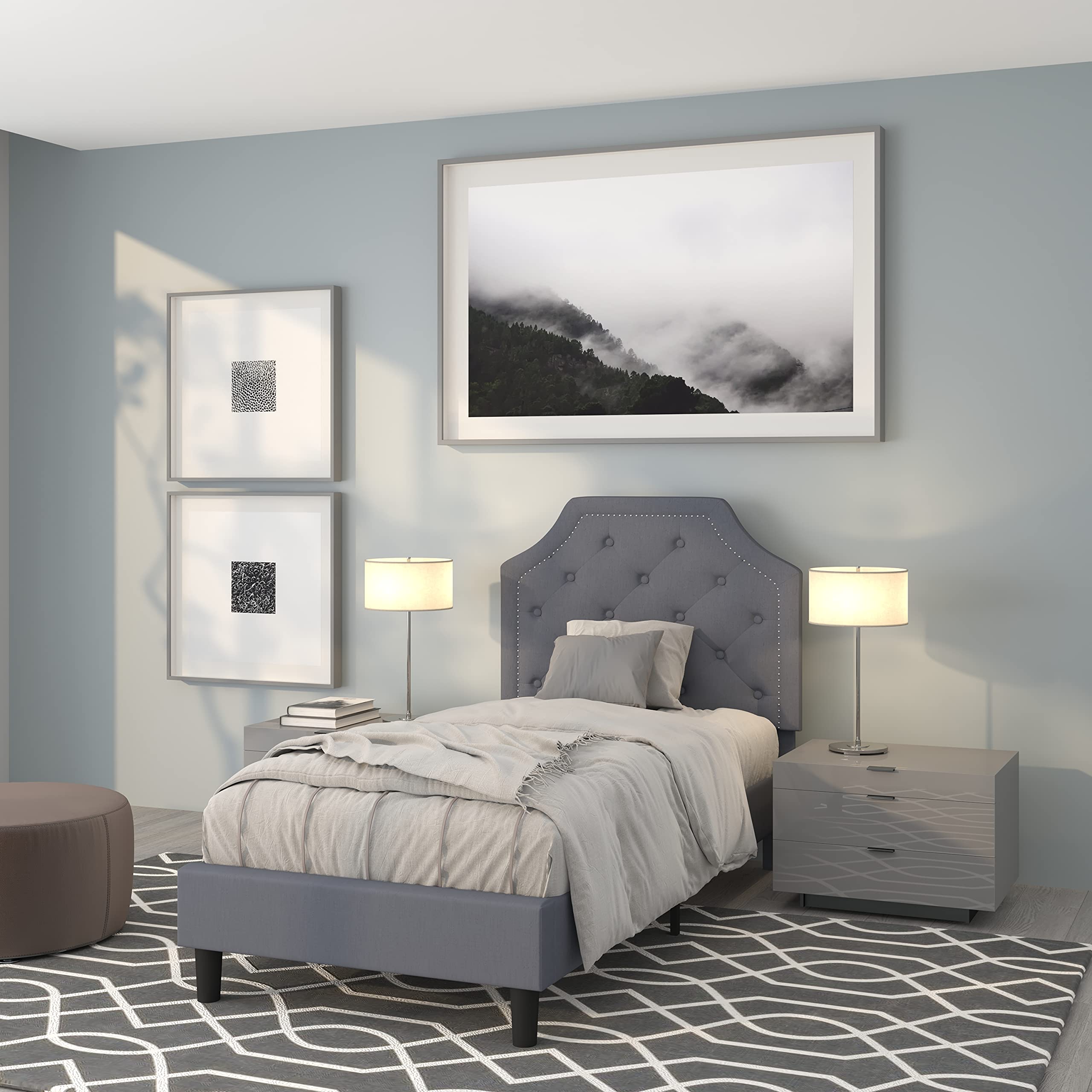 Flash Furniture Brighton Twin Size Tufted Upholstered Platform Bed In Light Gray Fabric
