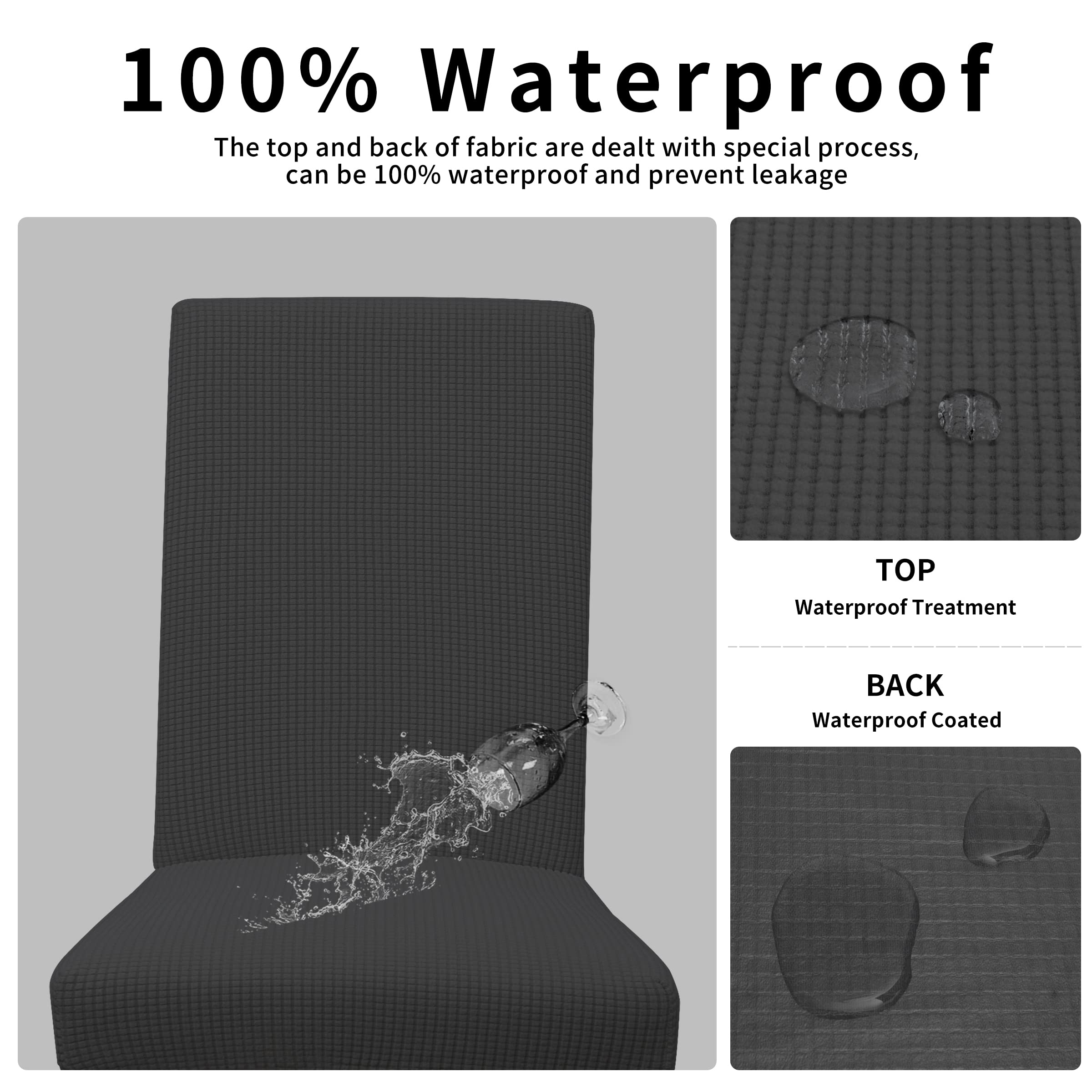 Easy-Going 100% Waterproof Dining Room Chair Cover Set Of 2, Stretch Jacquard Parson Chair Slipcover Removable Washable Chair Protector For Home, Restaurant, Banquet (Xlarge, Dark Gray)