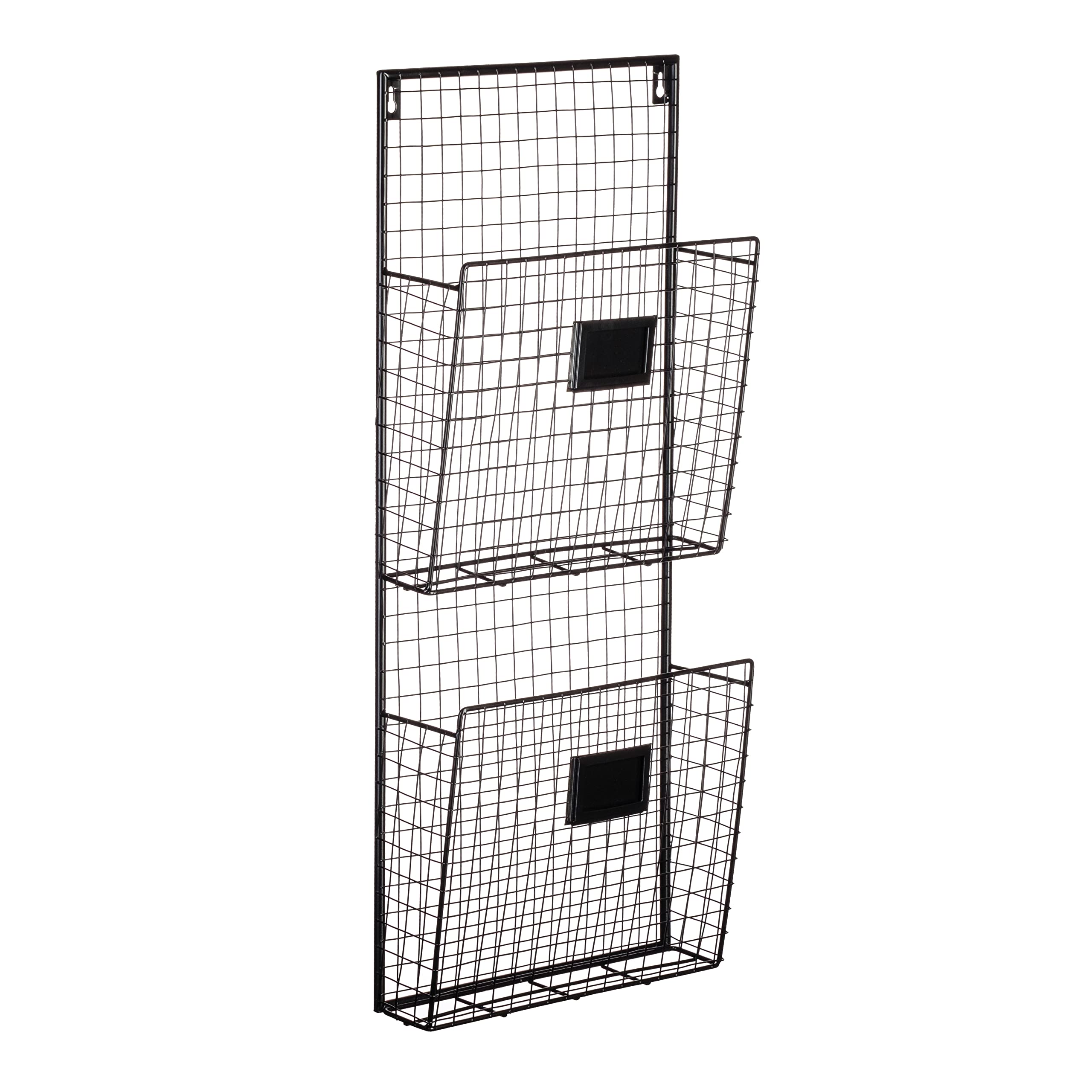 Designstyles Two Tier Wall File Holder - Durable Black Metal Rack With Spacious Slots For Easy Organization, Mounts On Wall And