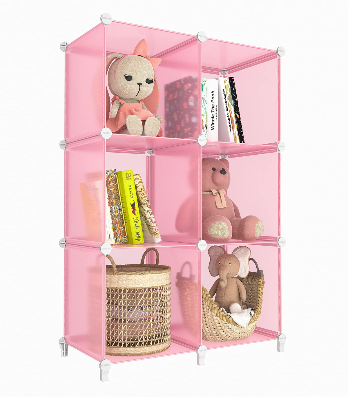 Homidec 6-Cube Storage Shelf, Storage Bookcase Bookshelf With Metal Hammer, Storage Cubes Organizer Cabinet For Kids, Closet, Bedroom, Bathroom, (11.8X11.8X11.8 Inch), Light Pink