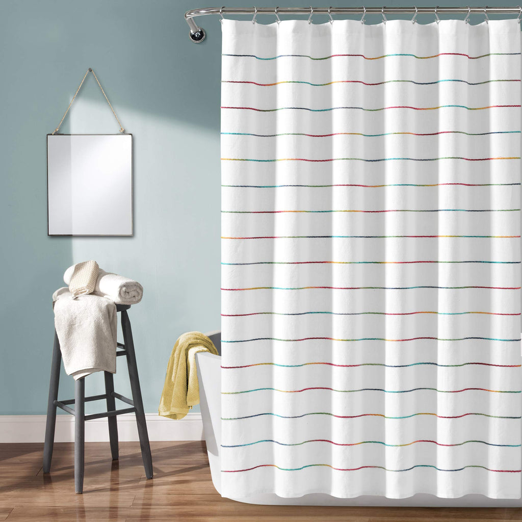 Lush Decor Ombre Stripe Yarn Dyed Cotton Shower Curtain, 72' W X 72' L, Rainbow - Colorful Tufted Stripes - Ombre Shower Curta