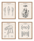 Poster Master 4-Piece Sci-Fi Characters Blueprint Poster - Patent Print - Spaceship Art - Armored Walker Art - Technical Drawing