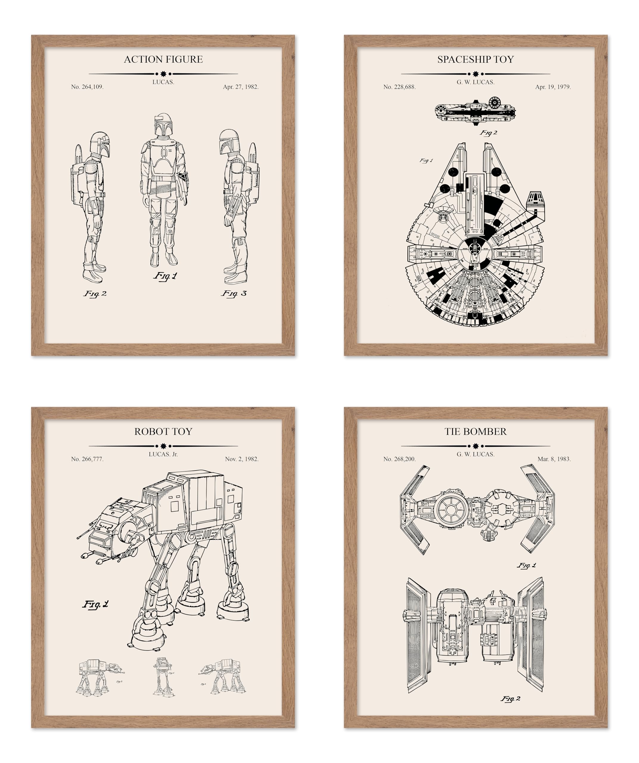 Poster Master 4-Piece Sci-Fi Characters Blueprint Poster - Patent Print - Spaceship Art - Armored Walker Art - Technical Drawing
