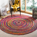 SAFAVIEH Braided Collection Area Rug - 9 Round, Red & Multi, Handmade Boho Reversible Cotton, Ideal for High Traffic Areas in L