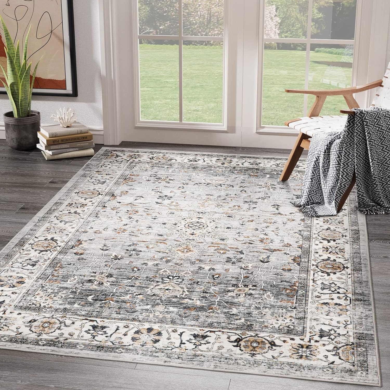 xilixili 5x7 Area Rugs with Non Slip Backing - Stain Resistant Washable Rugs for Living Room,Bedroom & Dining Room,Vintage Print
