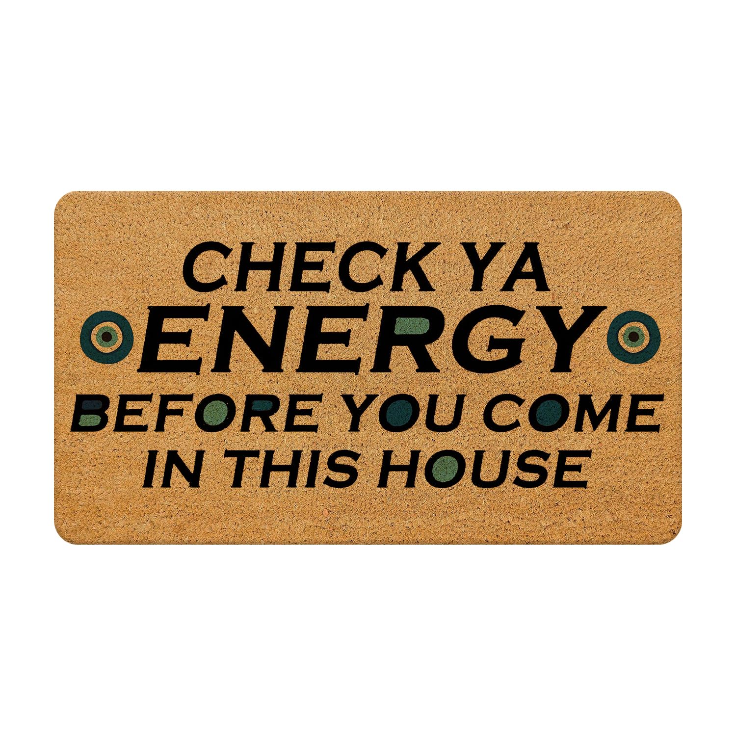Likjad Funny Welcome Mats Outdoor, Check Your Energy Door Mat, Evil Eye Doormat, Front Door Mat Indoor Outdoor Entrance, Indoor