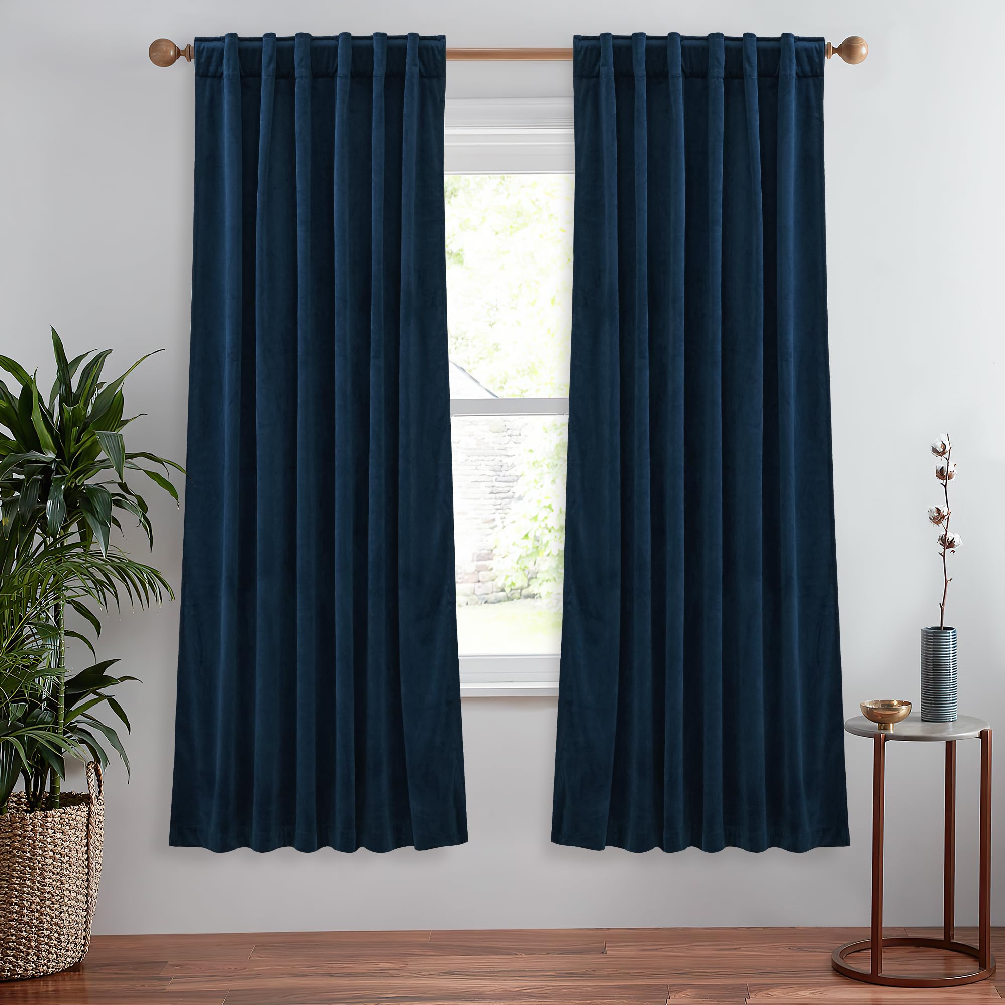 Stangh Navy Blue Blackout Velvet Curtains Thick Heavy Bedroom Curtains 72 Inches Long 2 Panels, Elegant Decor Thermal Insulated