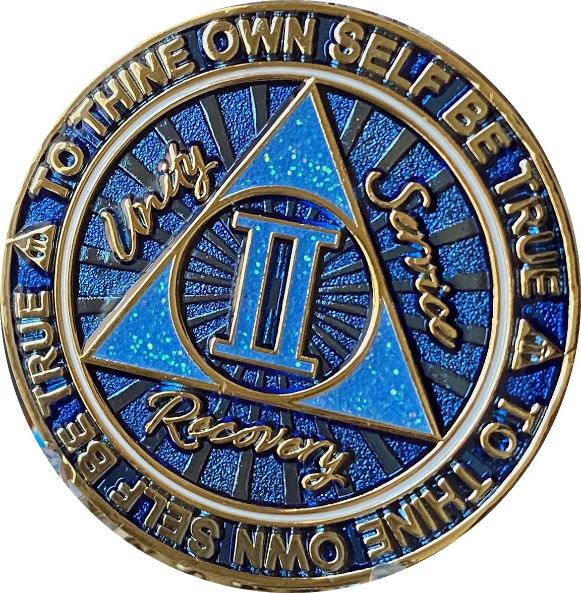2 Year Aa Medallion Cosmic Blue Glitter Gold Plated Chip