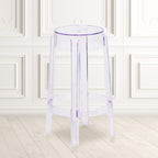 Flash Furniture Laney 25.75" Indoor/Outdoor Counter Height Transparent Dining Stool with Foot Ring, Stackable Ghost Counter Height Stool, Transparent