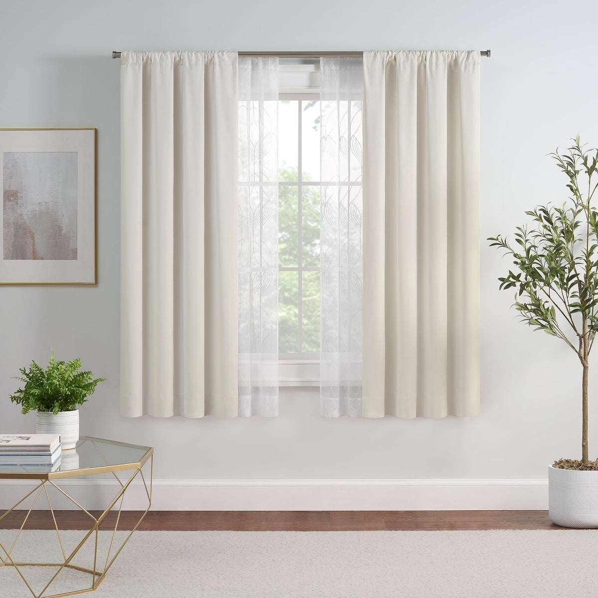 Eclipse Letta Blackout Window Curtains with Botanical Embroidered Sheer Panels for Layering and Home Privacy, 37 Inches Wide x 6