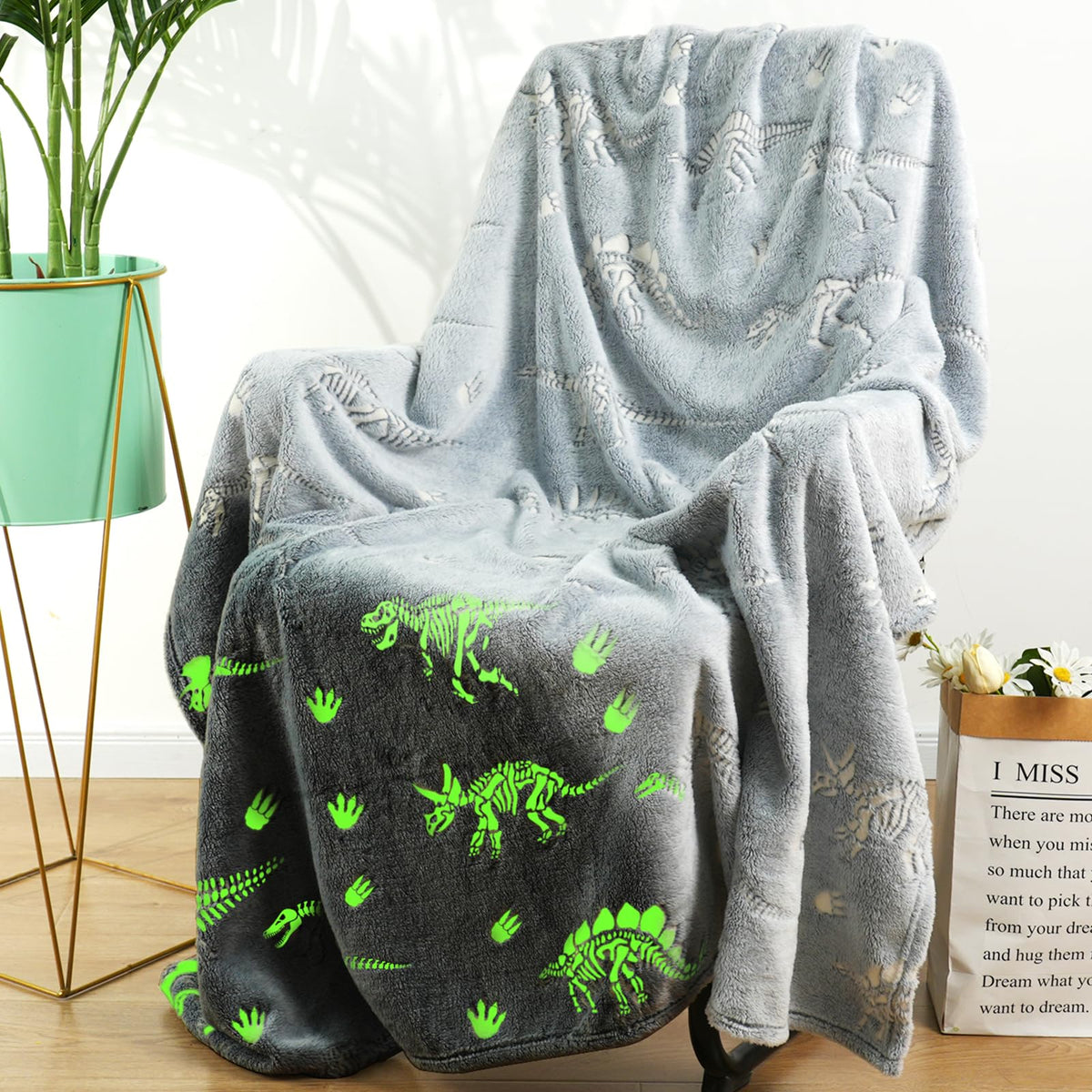 Glow In The Dark Blanket For Kids Dinosaur Blanket For Boys Fluorescent Toddler Blanket Dinosaur Gifts For Boys Soft Fleece Blan