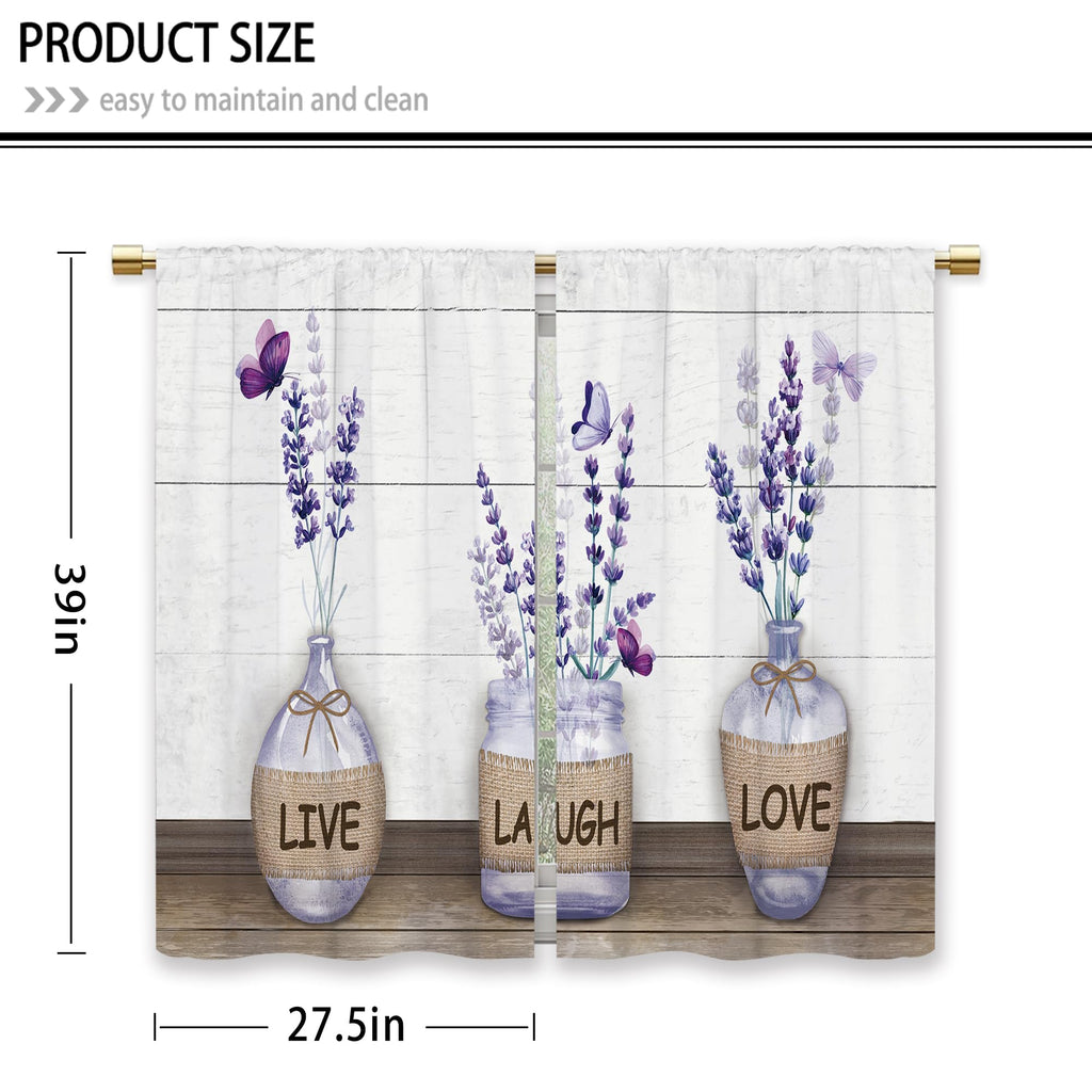 Laifzere Farmhouse Purple Lavender Kitchen Curtains Bottle Rustic Country Flower Small Short Cafe Window Curtains Floral Plank R