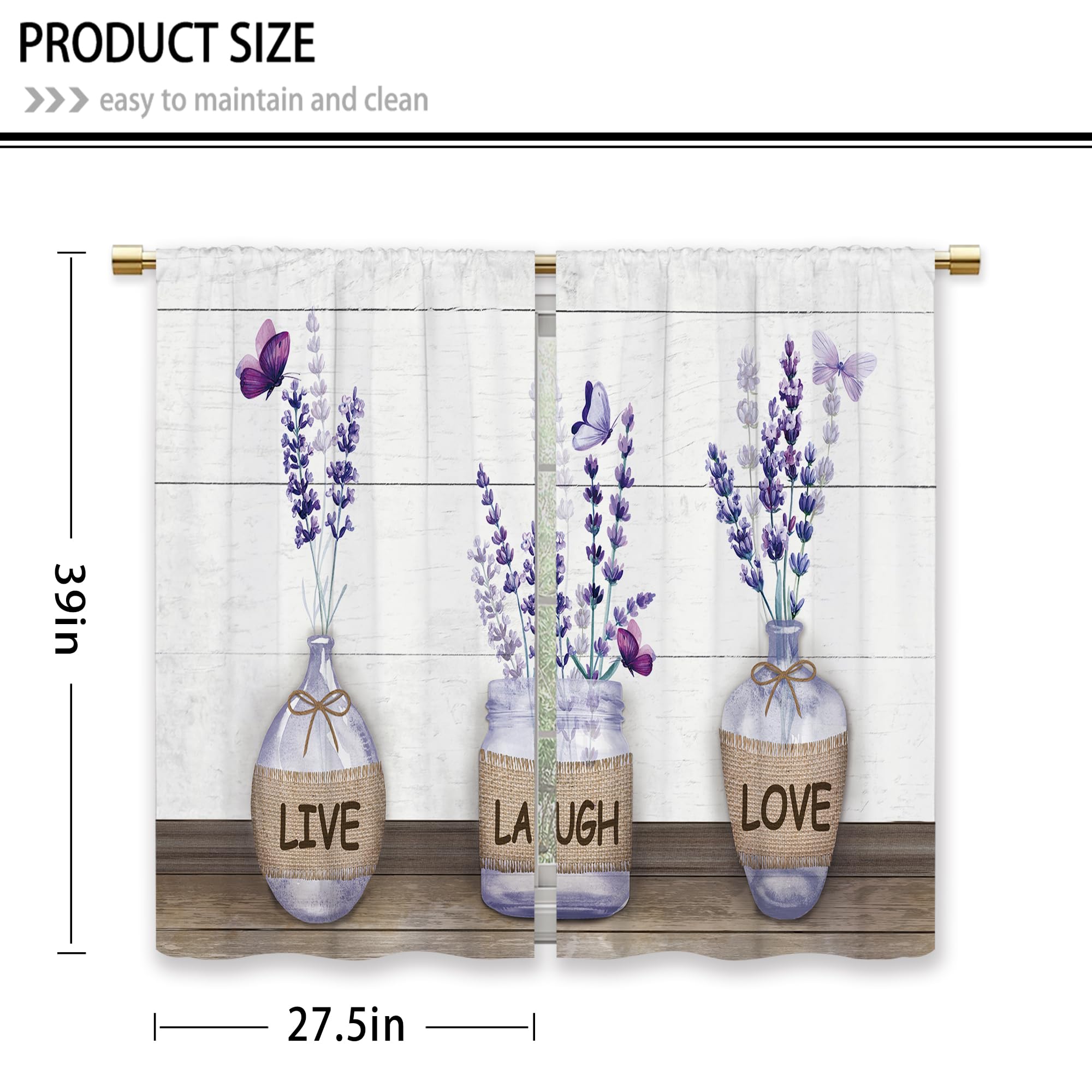 Laifzere Farmhouse Purple Lavender Kitchen Curtains Bottle Rustic Country Flower Small Short Cafe Window Curtains Floral Plank R