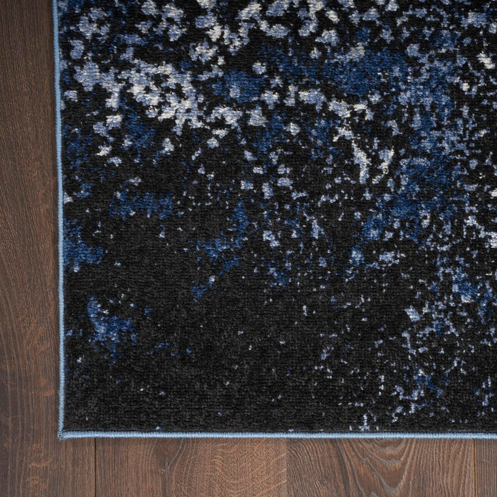 Nourison Passion Light Blue/Black 2'2'' X 10' Area-Rug, Modern, Abstract, Easy-Cleaning, Non Shedding, Bed Room, Living Room, Di
