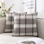 CARRIE HOME Brown Farmhouse Tartan Plaid Pillow Covers 20x20 Set of 2 Winter Linen Pillow Covers for Living Room Couch Sofa