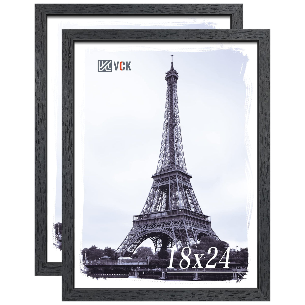 VCK 18x24 Poster Frame Set of 2 - Black, Textured Exclusive Solid Wood Picture Frames with Polished Plexiglass