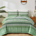 Wongs Bedding Boho King Quilt Set, Light Green Bohemian Quilt Bedding Set, Lightweight Bed Decor Bedspread For All Season Revers