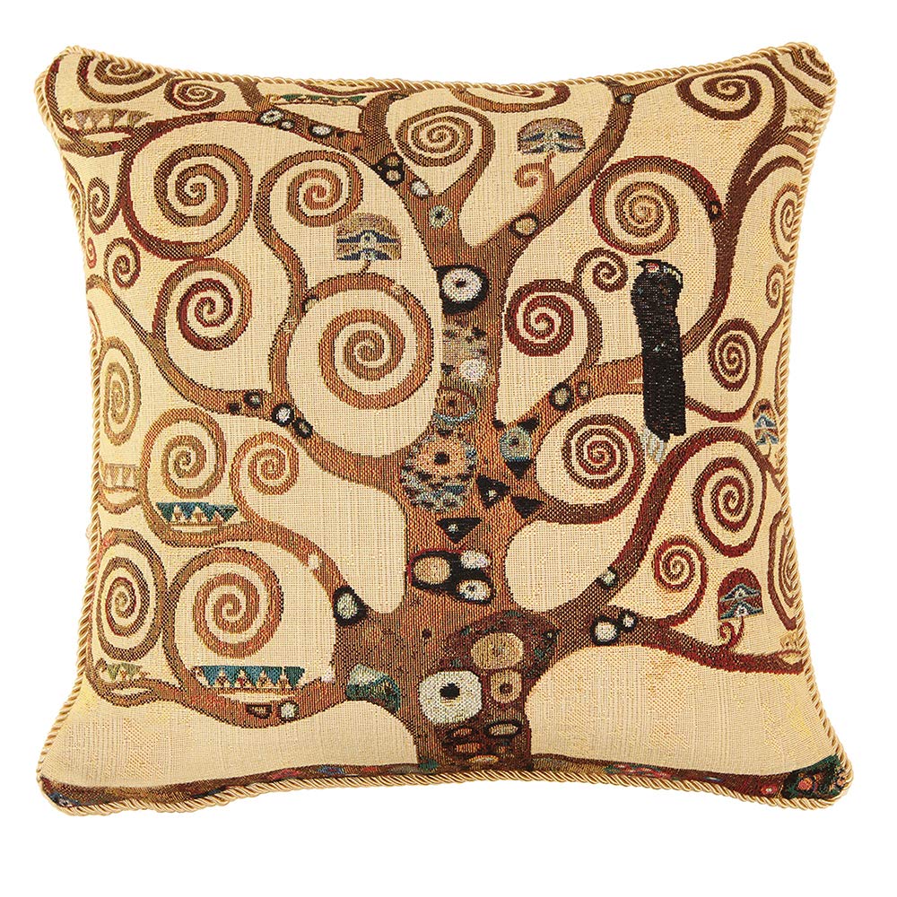 Signare Gustav Klimt Artist Tapestry Double Sided Square Throw Pillow Cover 18 x 18/ 45cm x 45cm (No Padding) in Tree of Life De